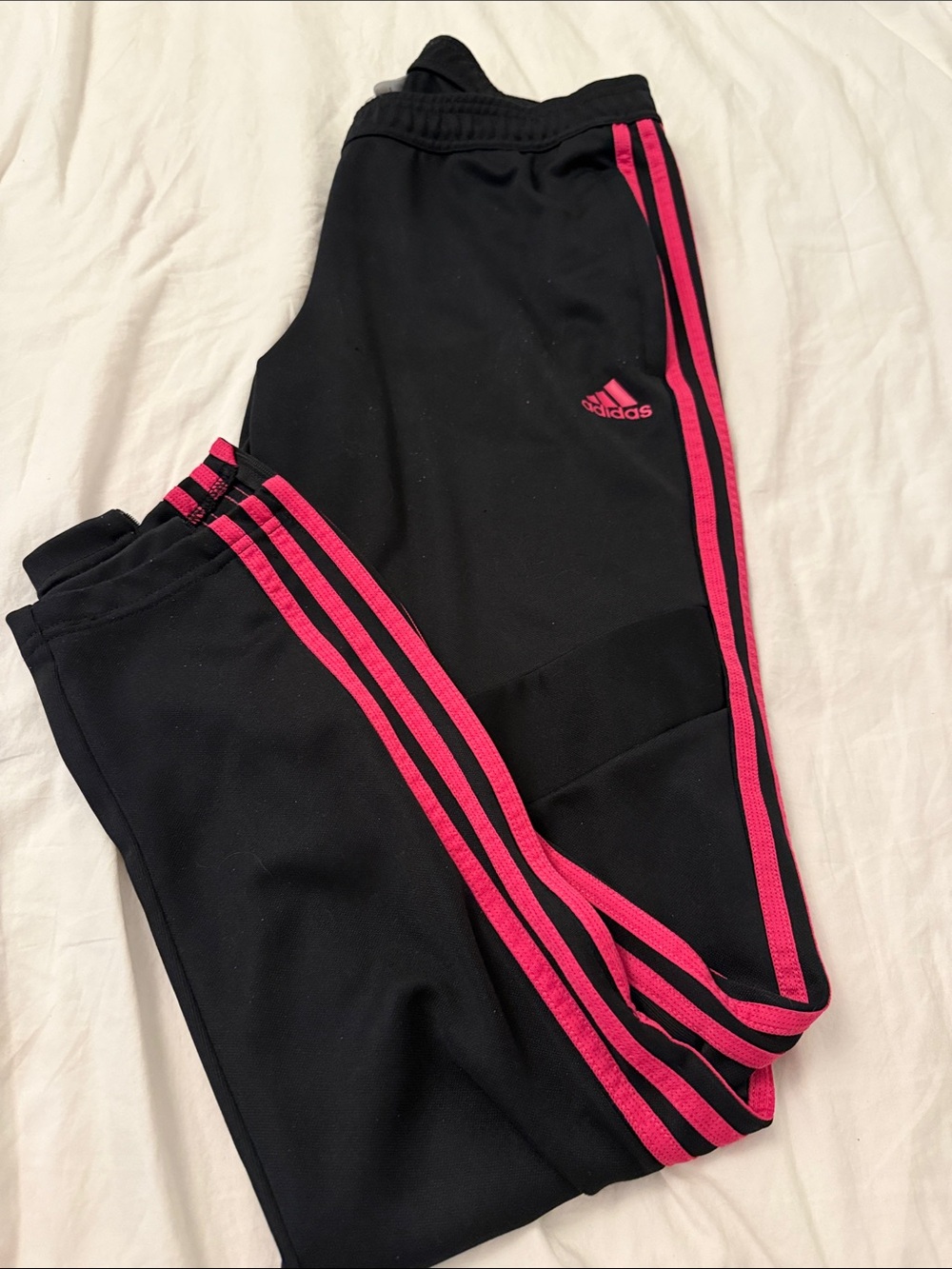 Adidas  woman’s Black jogger Pants with Pink Stripes